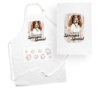 Purely Home Springer Spaniel Apron & Tea Towel Kitchen Set - Portrait Gifts For Dog Lovers - Cooking And Baking Present Linen Sets