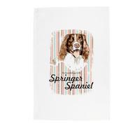 Purely Home Springer Spaniel Tea Towel - This House Belongs to the Dog - Panama Cotton Kitchen Dish Towel/Drying Cloth - 67cm x 45cm - Gift for Dog Lovers