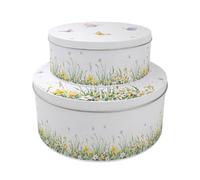 Purely Home Springtime Daffodils Set Of 2 Cake Tins - Round Large & Medium Metal Storage Containers For Cakes And Baking - Homeware Gifts