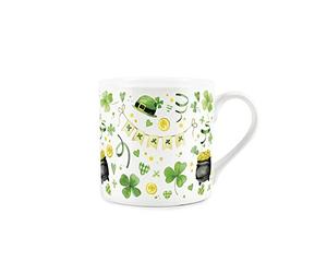 Purely Home St Patricks Day Mug - Irish Shamrocks Green Bone China Tea/Coffee Cup Present Gift