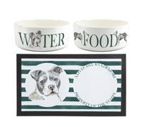 Purely Home Staffy Pet Mat, Food & Water Bowl Set