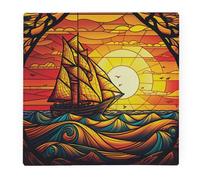 Purely Home Stained Glass Boat Large Square Worktop Protector - Smooth Glass Chopping Board