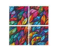 Purely Home Stained Glass Coaster Set - Colourful Square Drinks Coasters Gift - Set Of 4