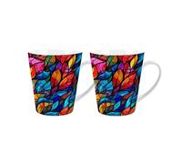 Purely Home Stained Glass Patterned Latte Mugs Set - Ceramic Multicoloured Coffee Cups Gift - Set of 2