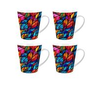 Purely Home Stained Glass Patterned Latte Mugs Set - Ceramic Multicoloured Coffee Cups Gift - Set of 4