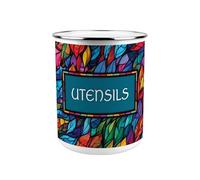 Purely Home Stained Glass Patterned Metal Utensil Holder - XL Kitchen Utensil Pot/Organiser for Countertop Decor Gift 18x16.5cm