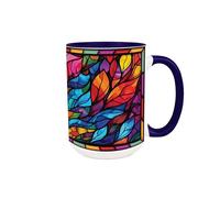 Purely Home Stained Glass Patterned Mug - Large 500ml Ceramic Multicoloured Tea/Coffee Cup Gift with Blue Inner & Handle