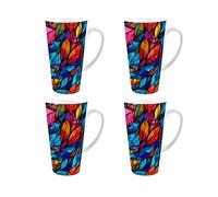 Purely Home Stained Glass Patterned Tall Latte Mug Set - Ceramic Multicoloured Large Coffee Cups - Set of 4 Gift