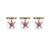 Purely Home Starfish Tea Coffee & Sugar Storage Canister Set - Coastal Seaside Creatures Gift - Enamel Storage Containers Set Of 3