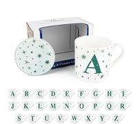 Purely Home Stars Letter A Mug & Coaster Gift Set - Teal Constellations Alphabet Initials Bone China Mug and Glass Coaster Set - Tea/Coffee Present
