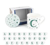 Purely Home Stars Letter C Mug & Coaster Gift Set - Teal Constellations Alphabet Initials Bone China Mug and Glass Coaster Set - Tea/Coffee Present