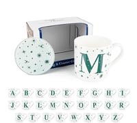 Purely Home Stars Letter M Mug & Coaster Gift Set - Teal Constellations Alphabet Initials Bone China Mug and Glass Coaster Set - Tea/Coffee Present