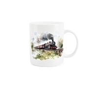 Purely Home Steam Train Mug - Trainspotting Locomotive Train Shrubbery Gift/Present - Tea Coffee White Bone China Mug