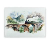 Purely Home Steam Train Rectangular Large Glass Worktop Protector - Kitchen Chopping Board