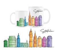 Purely Home Stockholm Mug - Colourful Sweden Skyline Souvenir Memento White Tea Coffee Gift Present Mug