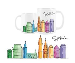 Purely Home Stockholm Mug - Colourful Sweden Skyline Souvenir Memento White Tea Coffee Gift Present Mug
