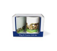 Purely Home Stonehenge Mug & Coaster Gift Set - British Landmarks by Rhiannon Chauncey - Bone China Mug and Glass Coaster Set - Tea/Coffee Present