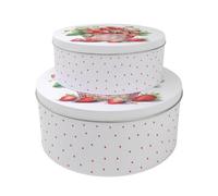 Purely Home Strawberries Set Of 2 Cake Tins Gift - Nesting Round Large & Medium Metal Storage Containers For Cakes And Baking