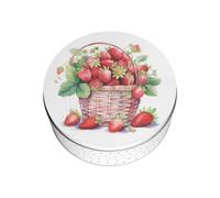 Purely Home Strawberries Small Cake Tin - Wicker Basket & Fruits Kitchen Gifts - Round Metal Storage Container For Baking 18 X 7Cm