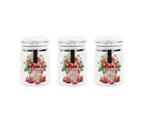 Purely Home Strawberry Tea Coffee & Sugar Ceramic Canister Set - Wicker Basket Fruit Harvest Gifts - Ceramic Kitchen Food Storage Containers with Clip Lid 400ml (13.5cm x 8.5cm) Set of 3