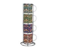 Purely Home Strawberry Thief Stacking Mugs Set - William Morris Artwork Present - Set Of 4 Ceramic Mugs Gift Set With Metal Stand