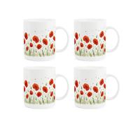 Purely Home Summer Poppies Bone China Mugs - Set Of 4