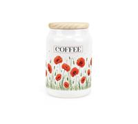 Purely Home Summer Poppies Coffee Canister - Red & Green Floral Homeware Gifts - Refillable Ceramic Storage Container & Wooden Lid 600ml (14.5cm x 9.5cm)