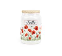 Purely Home Summer Poppies Decaf Coffee Canister - Red & Green Floral Gifts - Ceramic Storage Container & Wooden Lid 600Ml (14.5Cm X 9.5Cm)