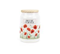 Purely Home Summer Poppies Decaf Coffee Canister - Red & Green Floral Homeware Gifts - Refillable Ceramic Storage Container & Wooden Lid 600ml (14.5cm x 9.5cm)