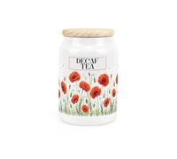 Purely Home Summer Poppies Decaf Tea Canister - Red & Green Floral Homeware Gifts - Refillable Ceramic Storage Container & Wooden Lid 600ml (14.5cm x 9.5cm)