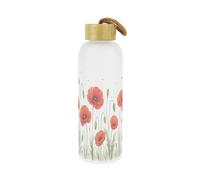Purely Home Summer Poppies Glass Water Bottle - Floral Drinkware Gifts for Her - Reusable Drinks Bottle with Wooden Screw Lid 750ml