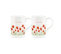 Purely Home Summer Poppies Grandma & Grandad Mugs Set - Remembrance Day Red Floral Bone China Tea/Coffee Cups Set of 2