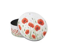 Purely Home Summer Poppies Small Cake Tin - Red & Green Floral Kitchen Bakeware Gifts - Round Metal Storage Container for Baking 18 x 7cm