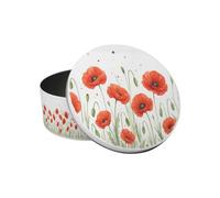 Purely Home Summer Poppies Small Cake Tin - Red & Green Floral Kitchen Bakeware Gifts - Round Metal Storage Container For Baking 18 X 7Cm