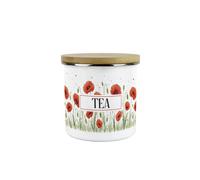 Purely Home Summer Poppies Tea Storage Canister - Red & Green Floral Kitchen Gifts For Gardeners - Medium Metal Enamel Container 600Ml
