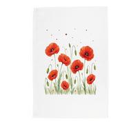 Purely Home Summer Poppies Tea Towel - Large Red Floral Kitchen Gifts Cotton Kitchen Dish Towel/Drying Cloth 67cm x 45cm