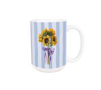 Purely Home Sunflower Bouquet Mug - Purple Stripes Large 500ml Floral Ceramic Tea/Coffee Cup Gift