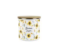 Purely Home Sunflowers Brown Sugar Storage Canister - White Floral Metal Enamel Medium Sized Food Storage Container