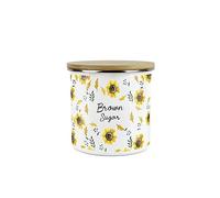 Purely Home Sunflowers Brown Sugar Storage Canister - White Floral Metal Enamel Medium Sized Food Storage Container