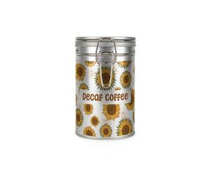Purely Home Sunflowers Decaf Coffee Canister - Silver Metal Clip Lid Kitchen Food Storage Jar/Container 600ml (14cm x 8.5cm)