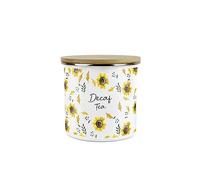 Purely Home Sunflowers Decaf Tea Storage Canister - White Floral Metal Enamel Medium Sized Food Storage Container