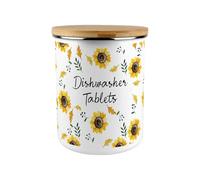 Purely Home Sunflowers Dishwasher Tablets Storage Canister - Yellow Floral 2.7L Extra-Large Enamel Kitchen & Cleaning Tin Gifts