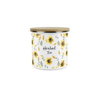 Purely Home Sunflowers Herbal Tea Storage Canister - White Floral Metal Enamel Medium Sized Food Storage Container