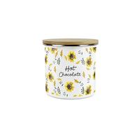 Purely Home Sunflowers Hot Chocolate Storage Canister - White Floral Metal Enamel Medium Sized Food Storage Container