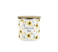 Purely Home Sunflowers Loose Leaf Tea Storage Canister - White Floral Metal Enamel Medium Sized Food Storage Container