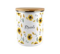 Purely Home Sunflowers Muesli Canister - Yellow Floral 2.7L Extra-Large Enamel Kitchen Storage Tin Baking Gifts