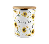 Purely Home Sunflowers Plain Flour Canister - Yellow Floral 2.7L Extra-Large Enamel Kitchen Storage Tin Baking Gifts