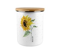 Purely Home Sunflowers & Polka Dots Biscuits Storage Canister - Rhiannon Chauncey Yellow Floral Large Enamel Cookie Jar With Lid Kitchen Gift