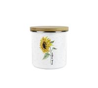 Purely Home Sunflowers & Spots Decaf Coffee Storage Canister - Floral Kitchen Gift - White Metal Enamel Medium Sized Kitchen Storage Container
