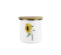 Purely Home Sunflowers & Spots Decaf Tea Storage Canister - Floral Kitchen Gifts - White Metal Enamel Medium Kitchen Storage Container